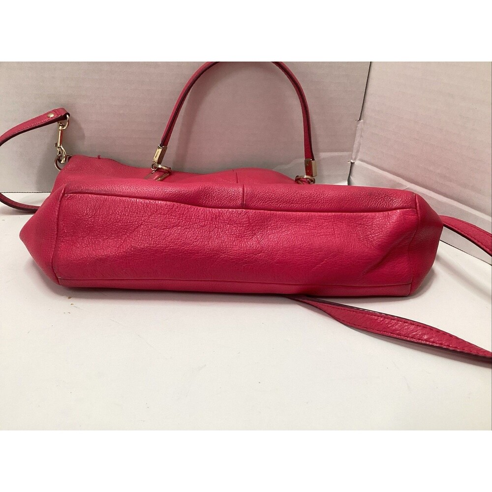 coach Kelsey pebbled pink/fuchsia leather shoulder handbag double handles - Picture 7 of 12